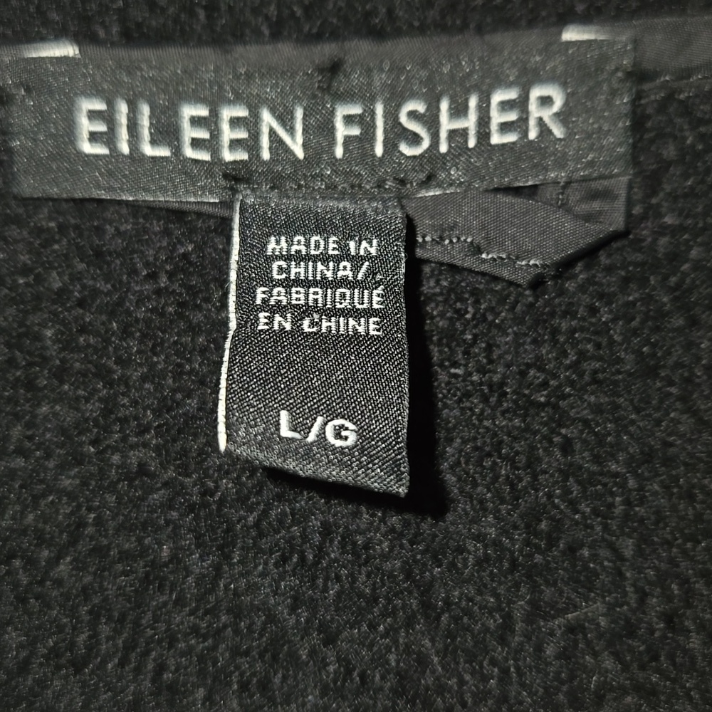 Eileen Fisher Boiled Wool Parka Trim Stand-Collar Black Vest Jacket Large - Picture 9 of 10